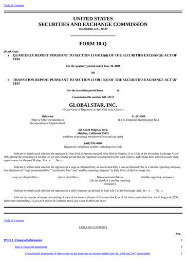 Thumbnail Globalstar
 Quarterly Report 2008-q2