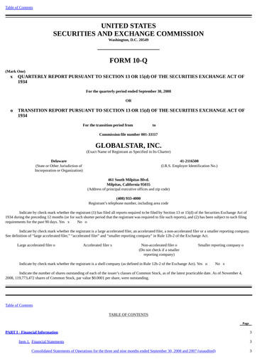 Thumbnail Globalstar
 Quarterly Report 2008-q3