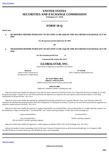 Thumbnail Globalstar
 Quarterly Report 2009-q2