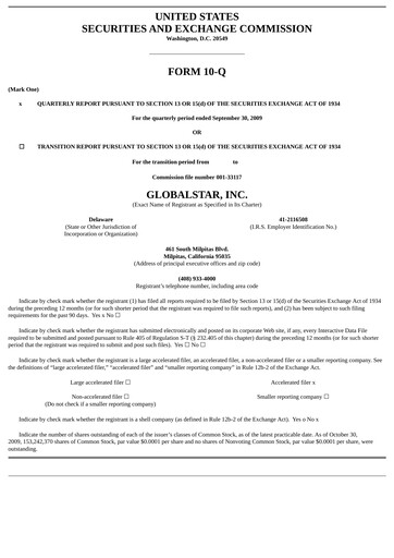 Thumbnail Globalstar
 Quarterly Report 2009-q3