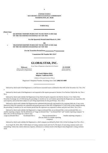 Thumbnail Globalstar
 Quarterly Report 2010-q1