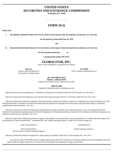 Thumbnail Globalstar
 Quarterly Report 2010-q2