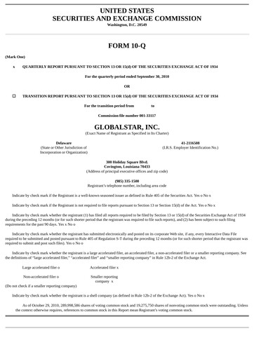 Thumbnail Globalstar
 Quarterly Report 2010-q3