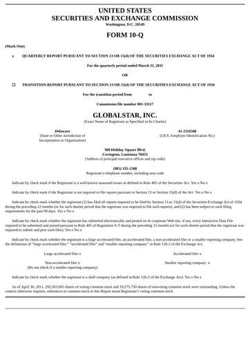Thumbnail Globalstar
 Quarterly Report 2011-q1