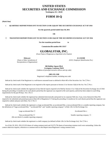 Thumbnail Globalstar
 Quarterly Report 2011-q2