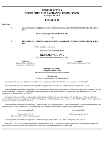 Thumbnail Globalstar
 Quarterly Report 2012-q1