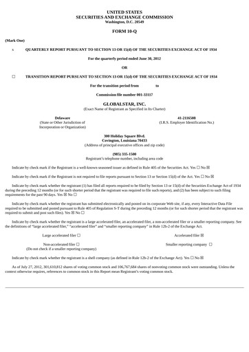 Thumbnail Globalstar
 Quarterly Report 2012-q2