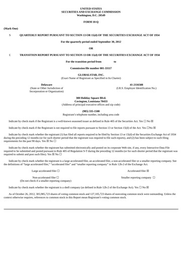 Thumbnail Globalstar
 Quarterly Report 2012-q3