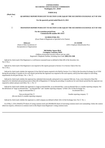 Thumbnail Globalstar
 Quarterly Report 2014-q1