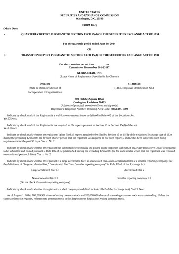Thumbnail Globalstar
 Quarterly Report 2014-q2