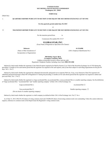 Thumbnail Globalstar
 Quarterly Report 2015-q2