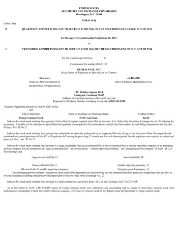 Thumbnail Globalstar
 Quarterly Report 2019-q3
