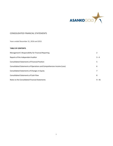 Miniature Galiano Gold Bilan financier 2016