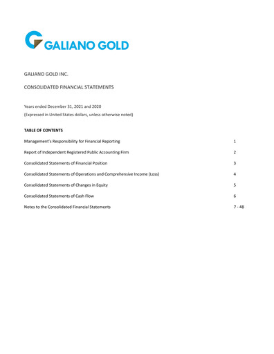 Miniature Galiano Gold Bilan financier 2021