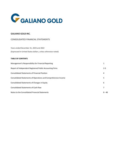 Miniature Galiano Gold Bilan financier 2023