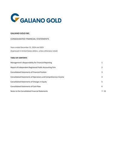 Miniature Galiano Gold Bilan financier 2024