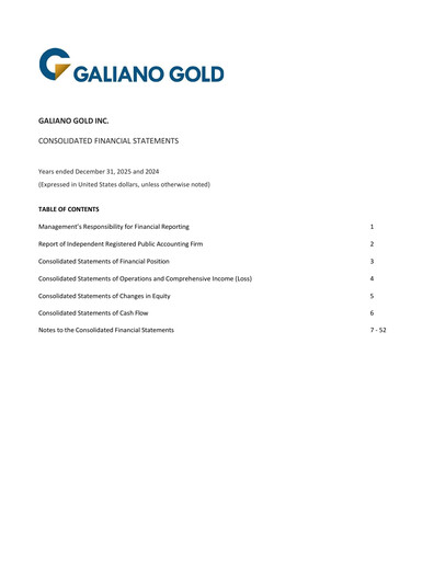 Thumbnail Galiano Gold Financial Statement 2025