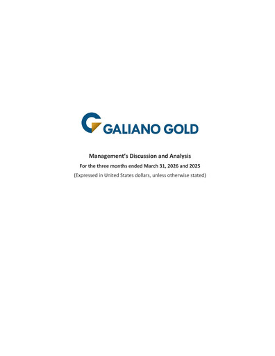 Thumbnail Galiano Gold Quarterly Report 2026-q1
