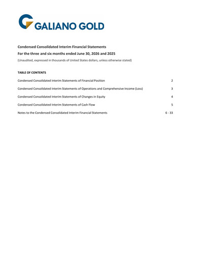 Thumbnail Galiano Gold Quarterly Report 2026-q2