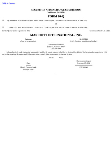 Vorschaubild Marriott International Quartalsbericht 2002-q3