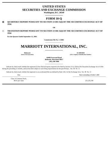 Vorschaubild Marriott International Quartalsbericht 2003-q3