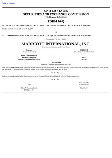 Vorschaubild Marriott International Quartalsbericht 2005-q1