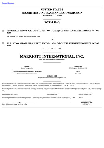 Vorschaubild Marriott International Quartalsbericht 2006-q3