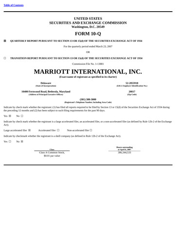 Vorschaubild Marriott International Quartalsbericht 2007-q1