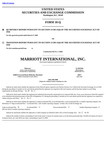 Vorschaubild Marriott International Quartalsbericht 2009-q1