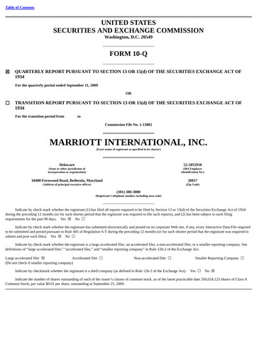 Vorschaubild Marriott International Quartalsbericht 2009-q3