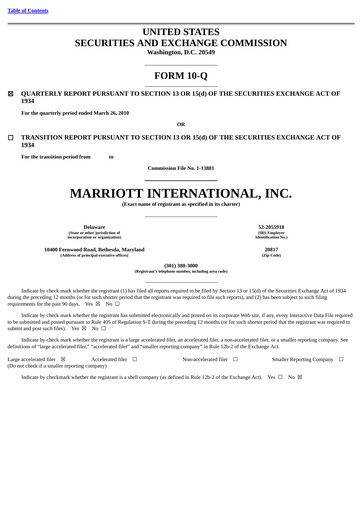 Vorschaubild Marriott International Quartalsbericht 2010-q1