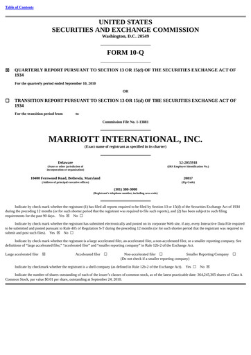 Vorschaubild Marriott International Quartalsbericht 2010-q3