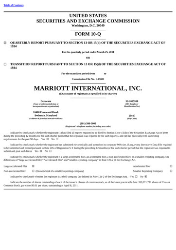 Vorschaubild Marriott International Quartalsbericht 2011-q1