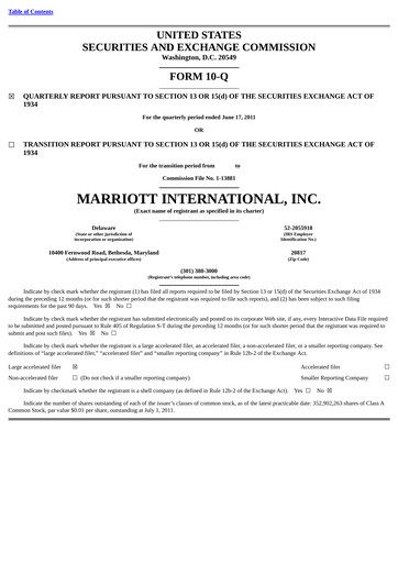 Vorschaubild Marriott International Quartalsbericht 2011-q2