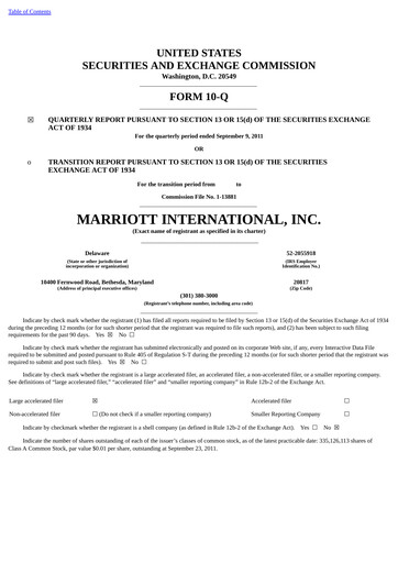 Vorschaubild Marriott International Quartalsbericht 2011-q3