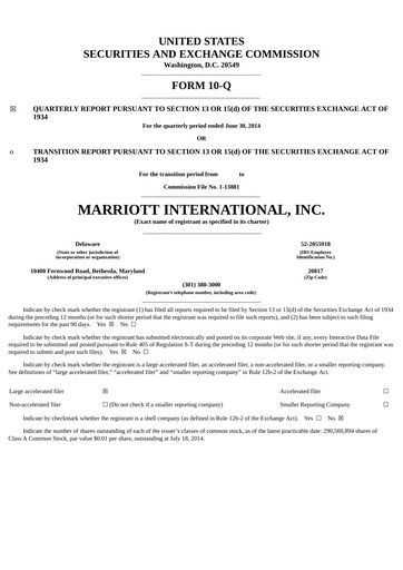 Vorschaubild Marriott International Quartalsbericht 2014-q2