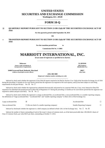 Vorschaubild Marriott International Quartalsbericht 2014-q3