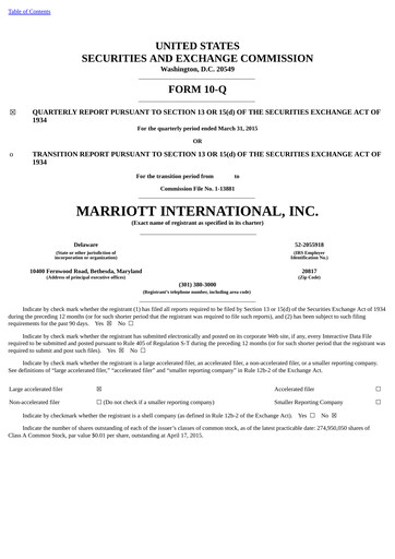 Vorschaubild Marriott International Quartalsbericht 2015-q1