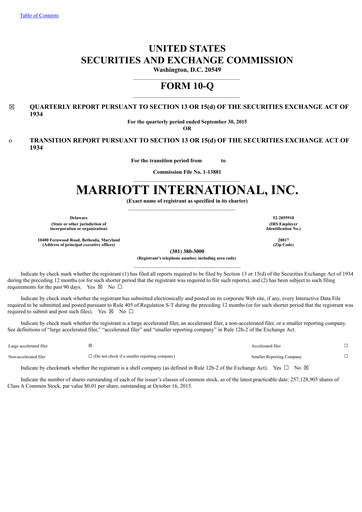 Vorschaubild Marriott International Quartalsbericht 2015-q3