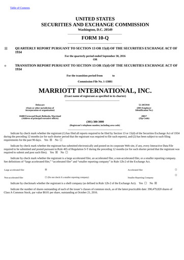Vorschaubild Marriott International Quartalsbericht 2016-q3