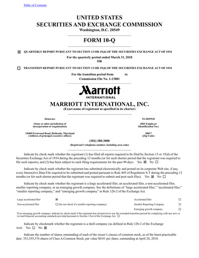 Vorschaubild Marriott International Quartalsbericht 2018-q1