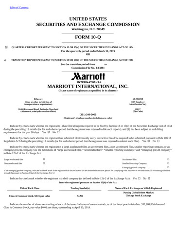 Thumbnail Marriott International Quarterly Report 2019-q1