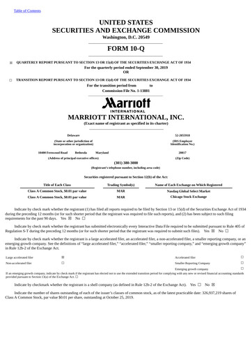 Thumbnail Marriott International Quarterly Report 2019-q3