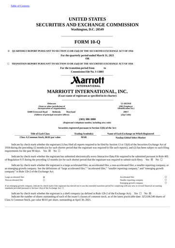 Thumbnail Marriott International Quarterly Report 2021-q1