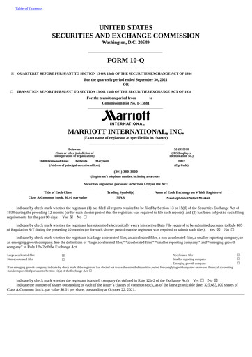 Thumbnail Marriott International Quarterly Report 2021-q3