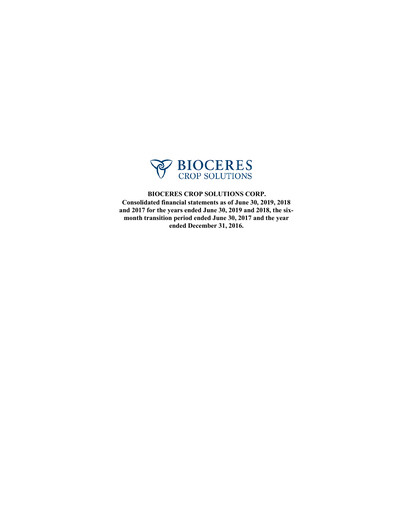 Miniature Bioceres Crop Solutions
 Bilan financier fy2019