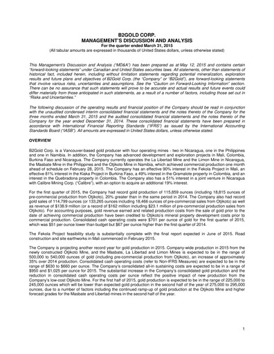 Thumbnail B2Gold
 Quarterly Report 2015-q1