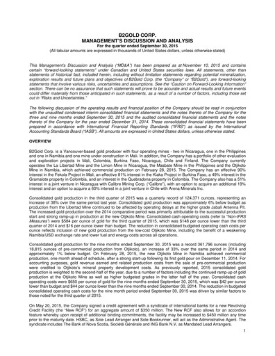 Thumbnail B2Gold
 Quarterly Report 2015-q3