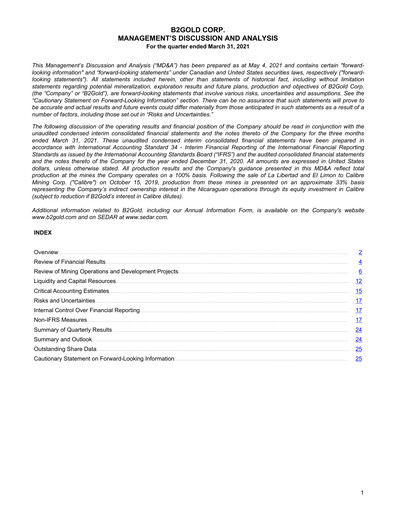 Thumbnail B2Gold
 Quarterly Report 2021-q1