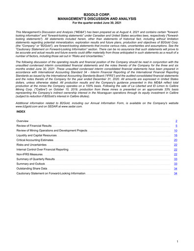 Thumbnail B2Gold
 Quarterly Report 2021-q2